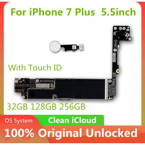 Factory unlocked for iphone 7 Plus Motherboard With/No Touch ID,Original Clean iCloud 32GB 128GB 256GB Logic Board IOS Update