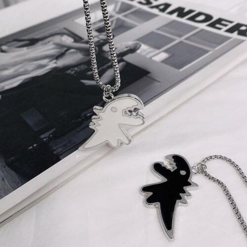 Hip Hop Dinosaur Necklaces Titanium Dinosaur Black White Chunky Pendant Necklace For women Cartoon Animal Couple Jewelry