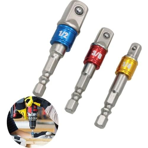 3PC 1/2" 3/8" 1/4"Cartridges Electrical Impact Drill Chuck Bearing Holder Adapters Hex Shank Socket Adapter Bit Holder With Ball