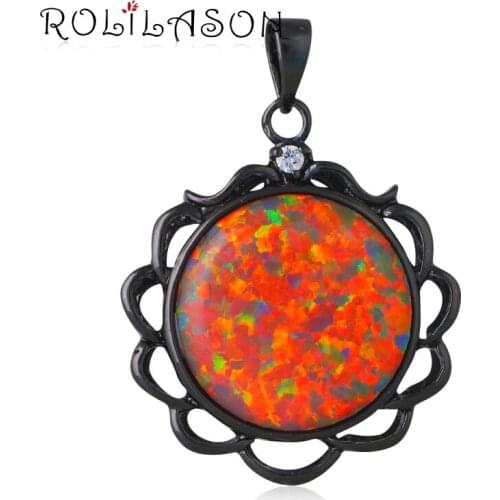 ROLILASON Lover Gifts Distinctive Round Brown Fire Opal Silver Stamped exaggerated Necklace Pendants OP604