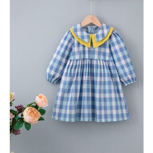 Infant Girls Casual Dress 2021 Autumn Children Dress Sweet Kids Long Sleeve Plaid Princess Dress For Girls Clothing Costume 2-6Y
