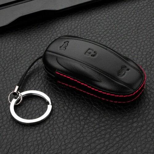 Luxury Leather Car Key Cover Case For Tesla Model S Model X Fob Remote Key Shell Cover Auto Accessories
