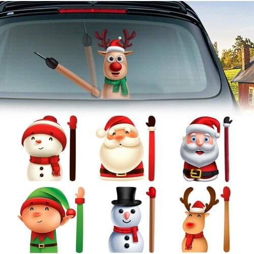 Christmas Santa Claus Waving,Elk Xmas Novelty Sticker Car Rear Windscreen Wiper Window Decals Christmas Decoration Ornaments