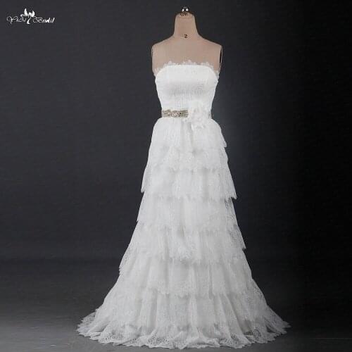 RSW1211 Strapless Tiered Layers Lace Bohemian Wedding Dresses