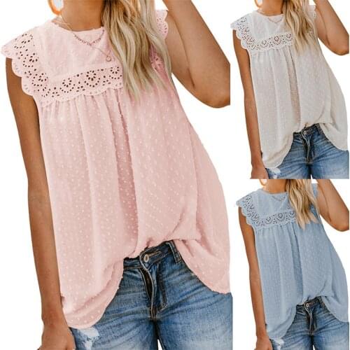 Chiffon Blouse Women Lace Tank Tops Loose Casual Sleeveless T-shirts Summer Vintage Shirts Camisole Vest Thin Outfts Streetwear