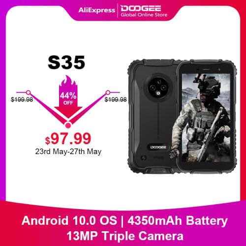 DOOGEE S35 Quad Core 1.25GHz 28nm Android 10.0 IP68 Waterproof Rugged Phone 2GB+16GB Mobile Phone 4350mAh Battery Smartphone