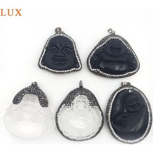Rhinestone Glass Beads Buddha Pendant Wisdom Meaning Buddha Charm For Necklace Laughing Buddha Buddhism Religious Jewelry Making