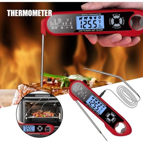 Instant Read Meat Thermometer with 2 Probes & Backlight & Bottle Opener Waterproof Magnetic Foldable Food Thermometer TN88