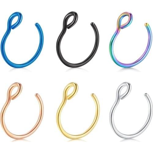 TIANCIFBYJS 20G Stainless Steel Fake Nose Ring Faux Piercing Body Jewelry 8mm Fake Nose Rings Hoop for Lip Septum Tragus Earring