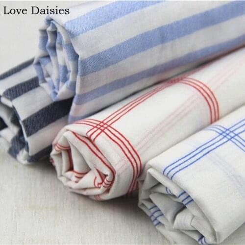 100% Cotton High Counts RED BLUE Big Check Dark Light Blue stripe Printed Very Thin Fabric for Summer DIY Apparel Dress Shirt