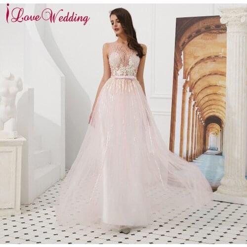 Gorgeous Prom Dresses Illusion O Neck Heavy Crystal Beaded Prom Gown Sleeves A Line Pink Sexy Prom Long Dresses