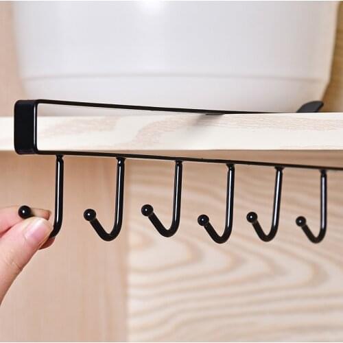 6 Hooks Cup Holder Hang Multifunctional Kitchen Cabinet Shelf Metal Storage Rack Organiser Rack Kitchen Hook Tools Household