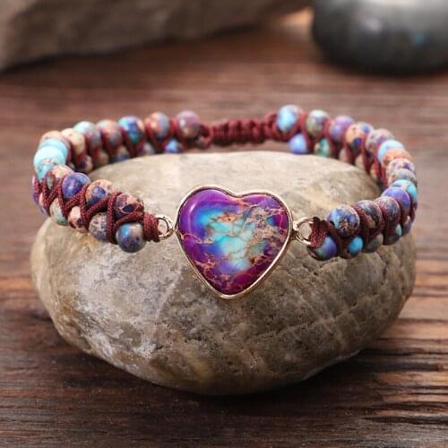 Vintage Heart Shape Charm Bracelets Men Natural Stone Handmade String Braided Macrame Bracelets Wrap Bracelet Women Jewelry