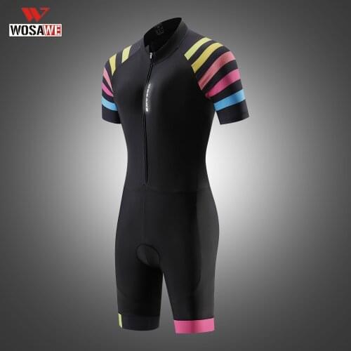 WOSAWE Womens Cycling Jumpsuit Jersey Suit Short Sleeve Sportswear Road Bike Mountain Bike Soft Comfortable Reflective