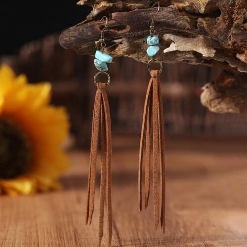 Boho Jewelry Turquoise Stone Stack Earrings with Vegan Suede Tassel Black/Brown Neutral Sustainable Earrings Vegan Stone I3LD0