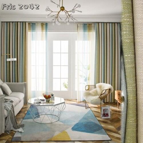 Yellow-green Gradient Cotton and Linen Curtains Custom Blended Blackout Curtains for Living Dining Room Bedroom
