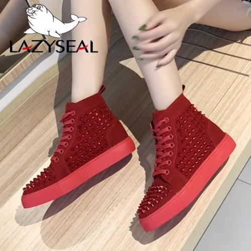 LazySeal Crystal Diamond Shoes Woman Ankle Boots For Women Lace-Up Flat Heels Round Toe Casual Women Sneakers Ladies Shoes