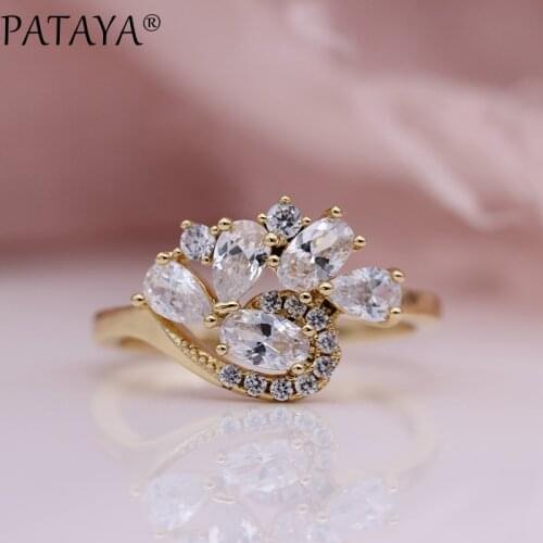 PATAYA New Arrivals Oval 585 Rose Gold Ring Women Fashion Wedding Party Fine Jewelry Multicolor Water Drop Natural Zircon Rings