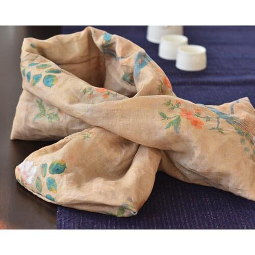Women Ramie Printed Padded Scarves Ladies Vintage Retro Chinese Style Scarf Female Scarves Autumn Winter