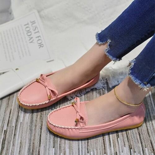 2021 Women Slip-On Flat Shoes PU Ladies Casual Bow Loafers Fashion Womens Suede Loafers Ballet Shallow Female Footwear New