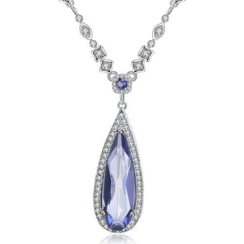 GEMS BALLET 925 Sterling Silver Water Drop Pendant 11.48Ct Natural Iolite Blue Mystic Quartz Necklace For Women Fine Jewelry