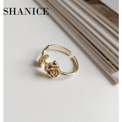 SHANICE 925 Sterling Silver Open Ring Vintage Gold Color Rose Ring Flower Rings For Women Lover Engagement Gift Romantic Jewelry
