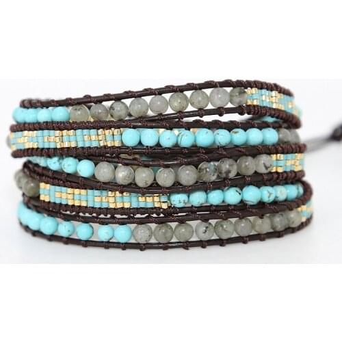 2019 Natural Stone Miyuki Beads Punk Bracelet Handmade wrap bracelets Classic Bohemian braid leather Bracelet Dropshipping