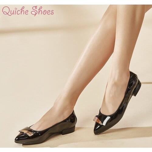 2021 New Low-heeled Pumps Women Patent Leather ShoesCandy Colors Loafers Casual Shoes Female Sweet Metal Buckle Boat Shoes Women