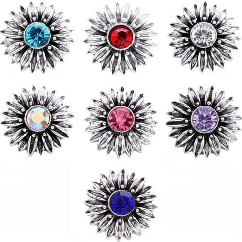 5pcs/lot New Ginger Sun Flower Snap Jewelry Crystal Metal 18mm Snap Buttons Fit Snap Button Bracelet
