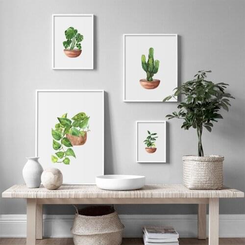 Watercolor Botanical Canvas Painting Houseplant Green Leaves Posters and Prints Wall Art Pictures for Living Room Bedroom Decor