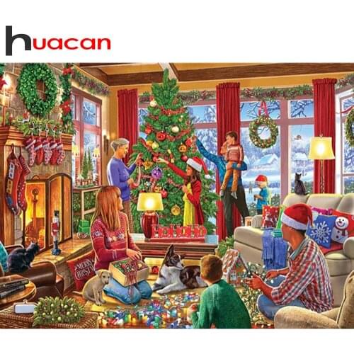 Huacan Full Diamond Embroidery Christmas Home 5D Diamond Painting Mosaic Landscape Needlework Creative Hobbies Room Decor