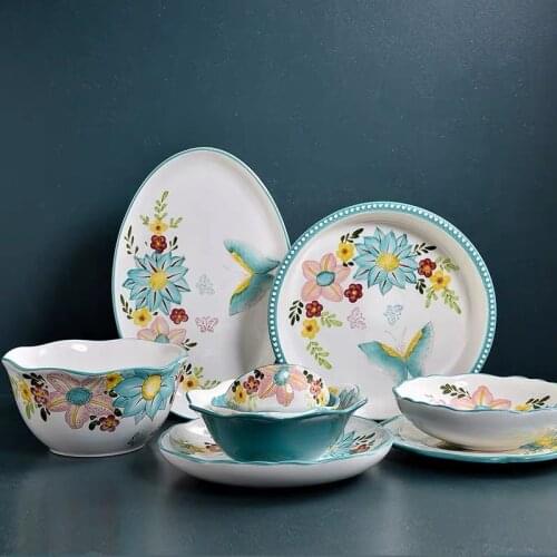 American Pastoral Ceramic Plate Steak Food Plate Nordic Style Tableware Rice Bowl Dessert Dish Dinner Dish Dinnerware Set