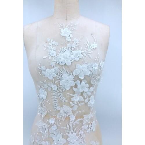 Handmade white Hot drilling Rhinestone pearl lace embroidery patch applique wedding dress bordados DIY Performance clothing