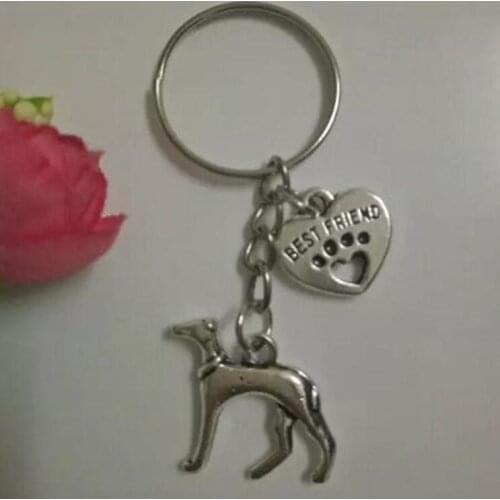 Greyhound dog paw print hearts best friend Keyrings Plating Alloy Pendant Charm Key Rings DIY Keychains Jewelry Findings