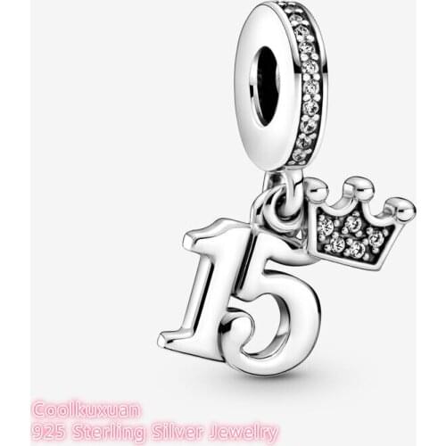 2021 Autumn 100% 925 Sterling Silver 15th Birthday Dangle Charm beads Fits Original Pandora bracelets Jewelry Making