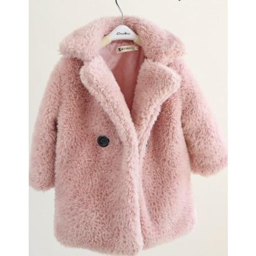Children Faux Fur Coat Baby Turndown Collar Thicken Warm Jacket Girls Long Overcoat Winter Toddler Girls Casual Outwear