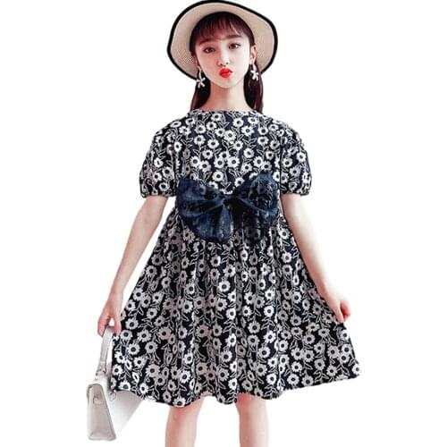 Girl Dresses Big Bow Girl Child Dress Floral Children Dress Summer Kids Costume 6 8 10 12 14