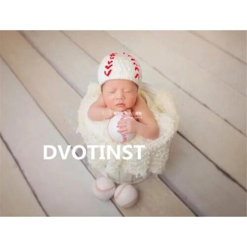 Dvotinst Baby Photography Props Crochet Knitted Newborn Baseball Hat+Ball Fotografia Accessory Infant Studio Shoot Photo Props