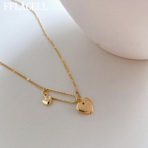 FFLACELL New Korea Simple Female Clavicle Pendant Peach Heart-Shaped Multi-Layer Clavicle Neck Chain Necklace For Women Jewelry