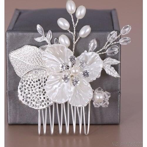Simple Artificial Pearl Hair Comb Hand-woven Leaves Flower Headdress Bride Wedding Tiara Jewelry Hairpin N25 20 Dropshipping
