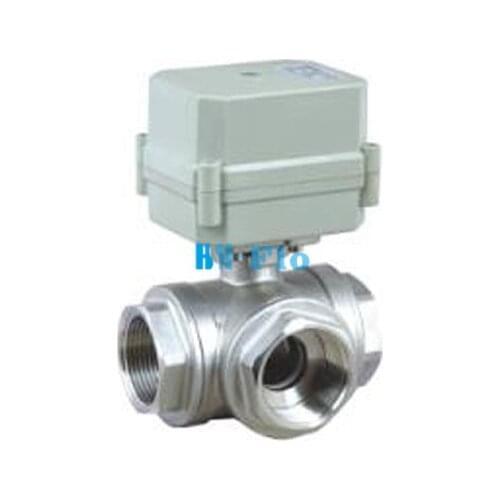 HSH-Flo DN15-25 AC110-230V 3 Way T/L Type Reduce Bore Motorized Ball Valve NPT/BSP SS304,4 Wires Control Electric Valve CR4-01
