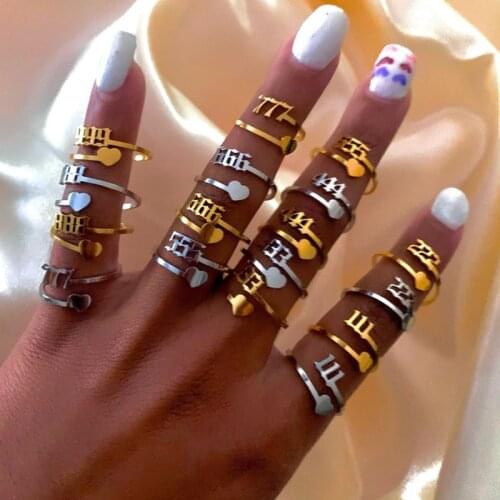 Tarnish-free 777 Angel Number Stainless Steel Ring Adjustable 111, 222, 333, 444, 999 000 Digital Jewellery Finger KJ39F