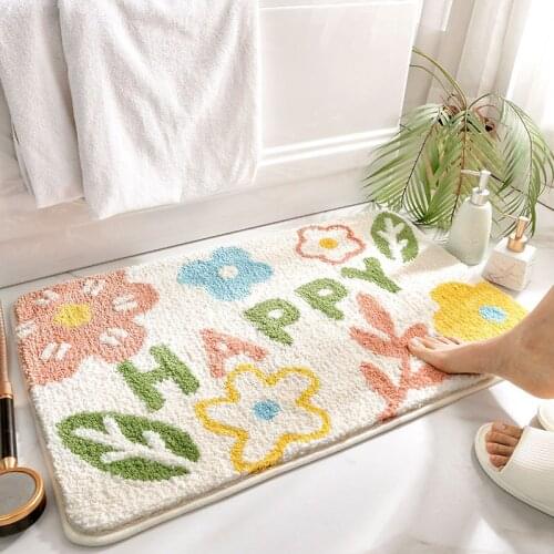 Lovely Flower Bath Mat High Quality Microfiber Bathroom Rug Absorbent Quick-Drying Floor Mat Shower Room Door Mat Non-Slip