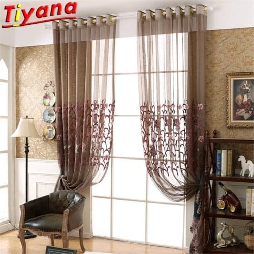 Red Luxury Flower Embroidered Curtains for Living Room Coffee Advanced Window Drapes Tulle for Villa Hotel X-HM342#30