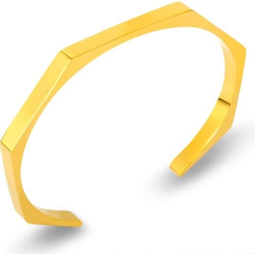Punk Cool Square Cuff Bracelets Manchette Fashion Jewelry Geometry Open Bangle For Men Titanuim Steel Gold-Color Bangles