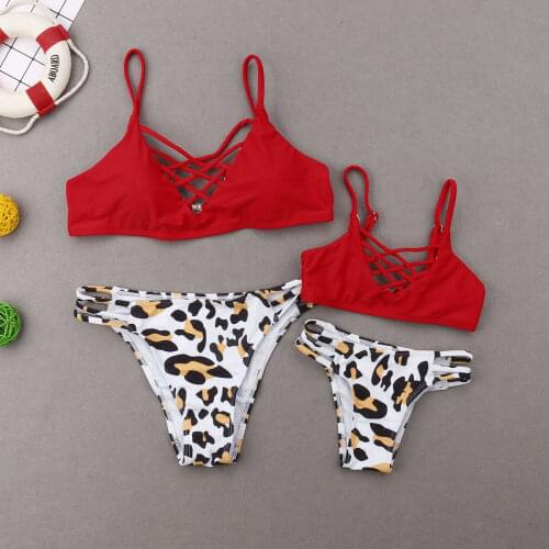 LB 2021 Sunmmer Family Matching Swimwear Bikinis Sexy Leopard Print Mommy daughter Lovely Padded Beach Swimsuit
