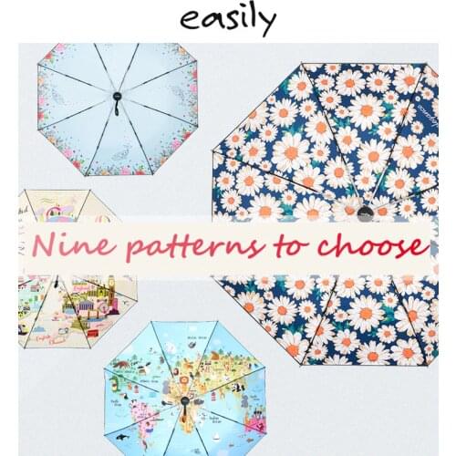 Easily Cute Cartoon Three Fold Sunshade with Thick Vinyl Outdoor Sun Protection Umbrella Female Spot Umbrella Wholesale Customiz