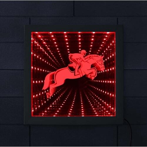 Horse Racing Equestrian LED Lighing Infinity Mirror Tunnel Vision Wood Frame Horse Rider Mesmerizing Tunnel of Mirror Light