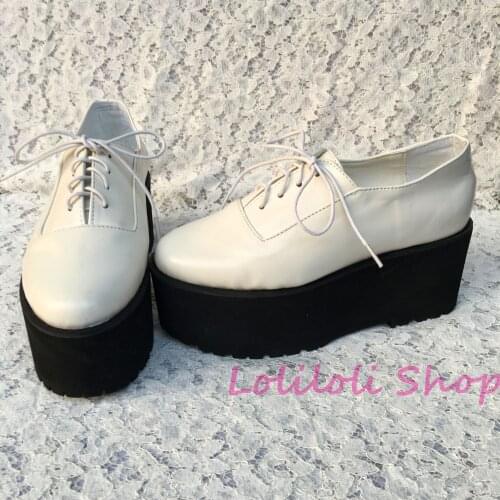 Princess sweet lolita shoes Lolilloliyoyo antaina Japanese design thick bottom white PU crosslacing flat platform shoes 5176s