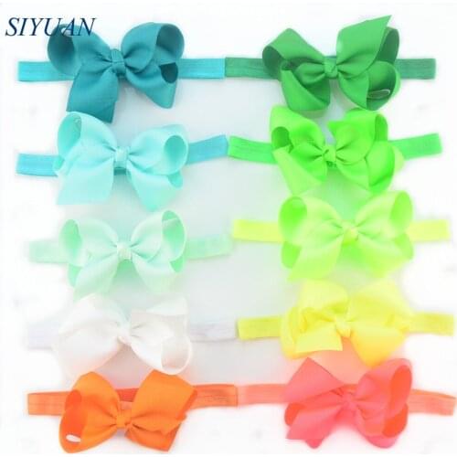 50pcs/lot Fashion Stretchy Headband with 4.5 Inch Grosgrain Ribbon Bow Bowknot Girl Headwear Daily Dress FDA93